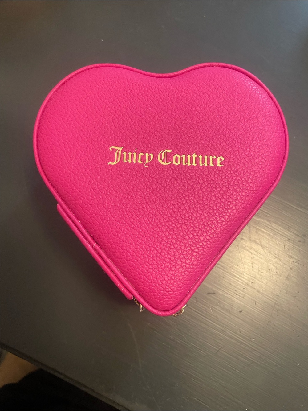 Juicy Couture Vibrant Pink Heart Jewelry box trinket holder zips travel like new